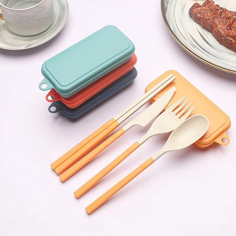 4-Piece Wheat Straw Portable Cutlery Set – Camping & Lunch Portable Cutlery Set Babs