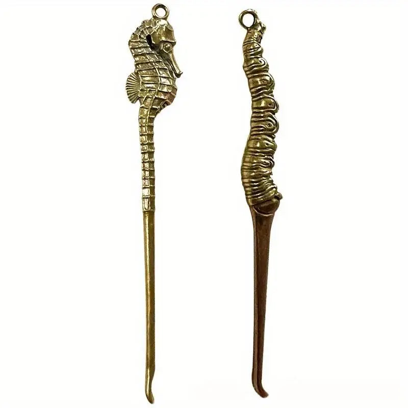Brass Ear Pick Keychain – Hippocampus Animal Sculpture Pendant Brass Ear Pick Keychain Babs