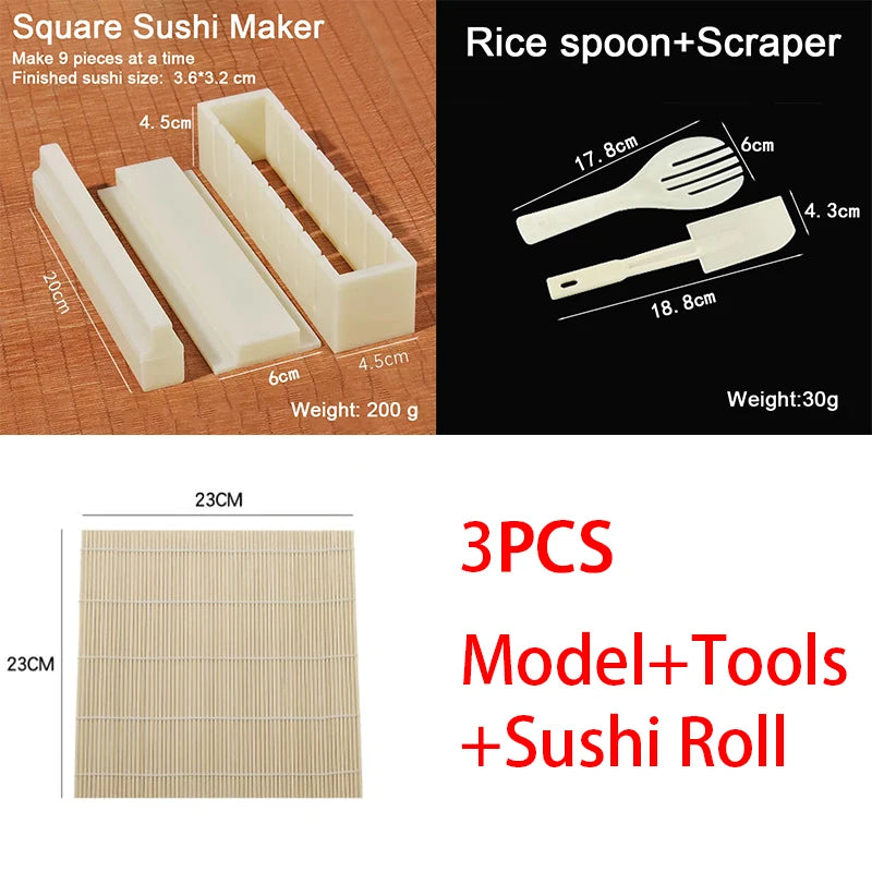 Sushi Maker Mold Set – Round, Square & Heart Onigiri Molds Sushi Mold Set Babs 3pcs-Square set