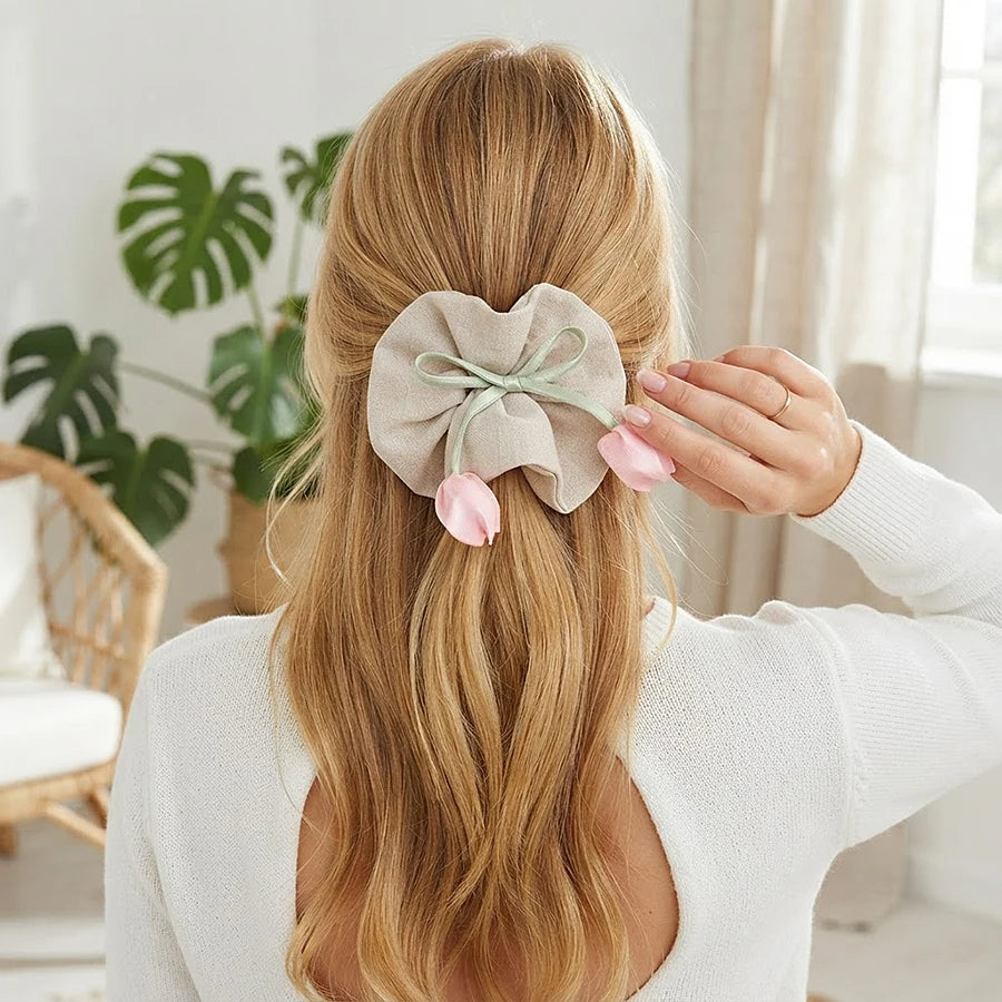 3D Tulip Bow Flower Patches – Handmade DIY Fabric Craft Decor Fabric Flower Patches Babs