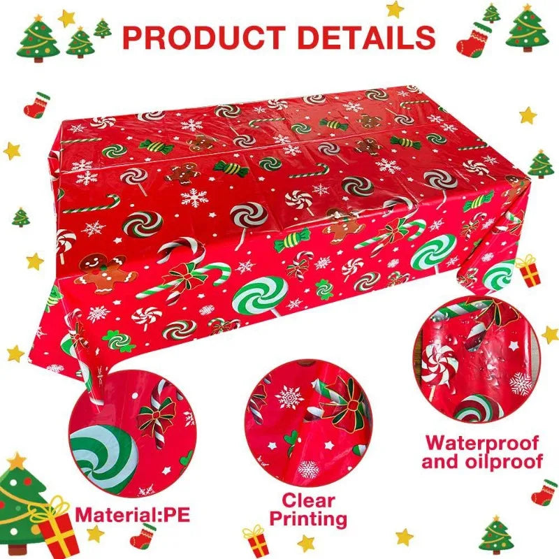 Candy Christmas Disposable Tablecloth – Waterproof Holiday Disposable Tablecloth Babs
