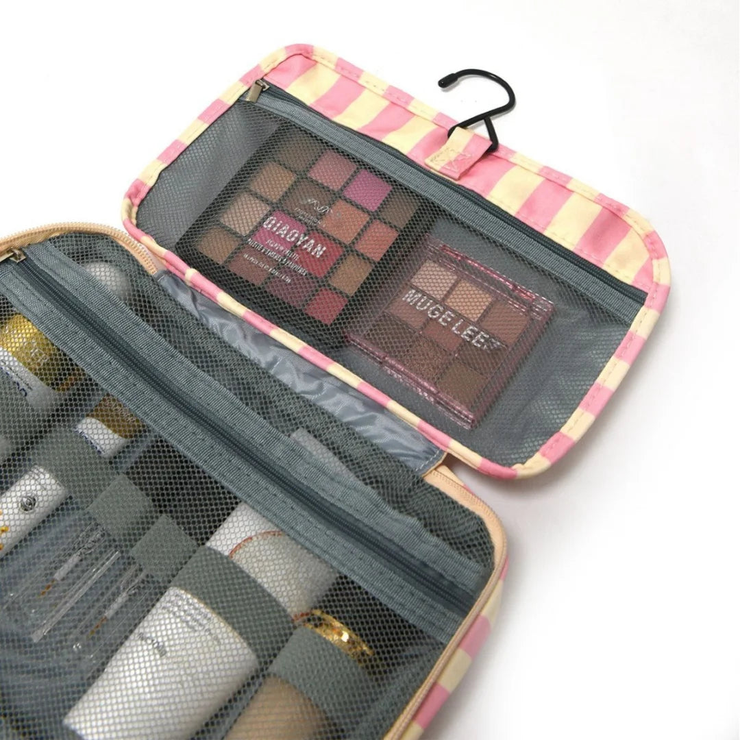 Striped Unisex Travel Toiletry Bag – Large Capacity with Hook Travel Toiletry Bag Babs