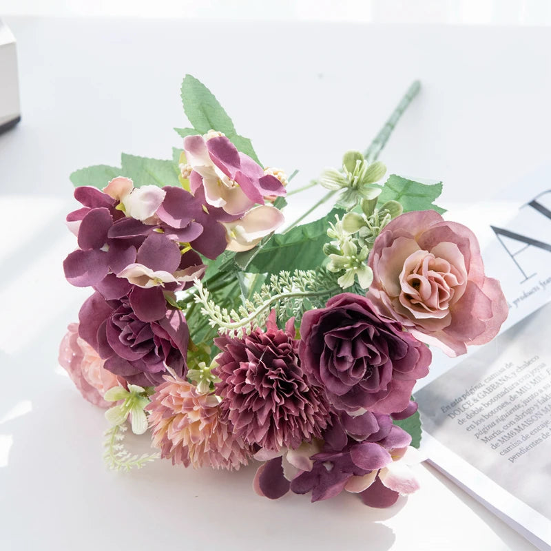 Artificial Silk Roses Bouquet – Wedding & Home Décor Artificial Flower Bouquet Babs purple red 1 pc