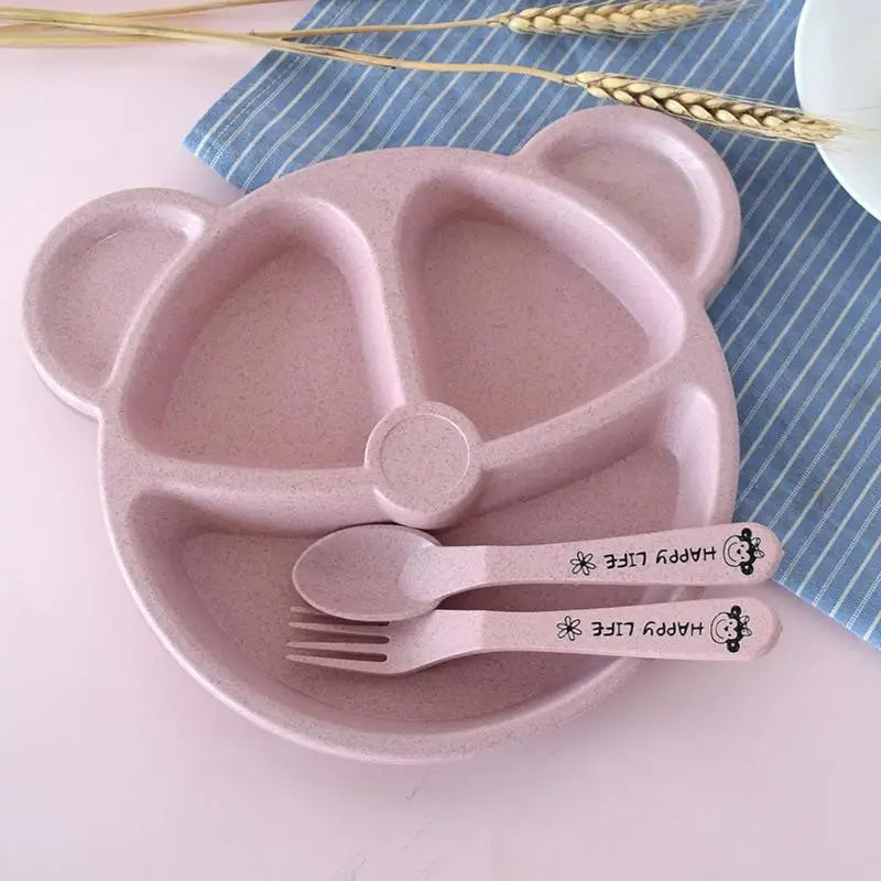 3-Piece Cartoon Bear Baby Dinnerware Set – Bowl, Spoon & Fork Baby Dinnerware Set Babs pink