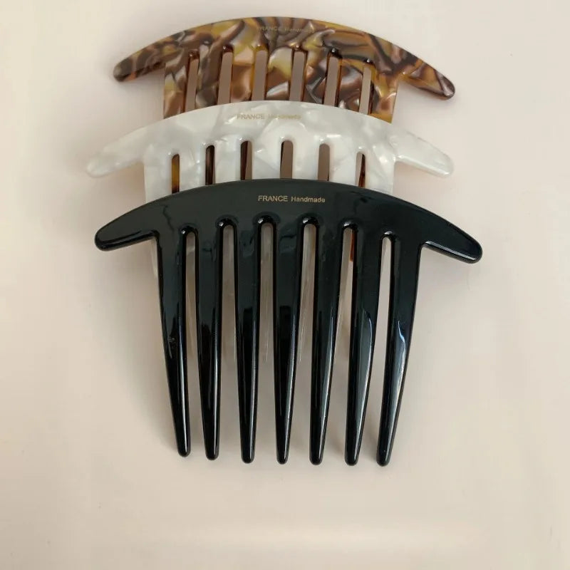 French U-Shaped Hairpin 7-Tooth Acetate Meatball Comb for Women Hair Comb Hairpin Babs