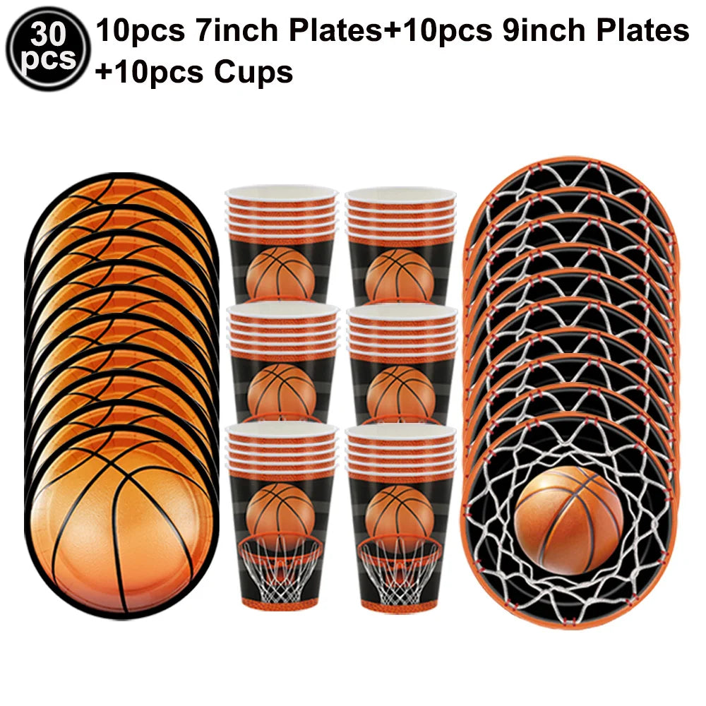 Basketball Party Supplies – Plates, Cups, Popcorn Boxes & Curtain Party Supply Set Babs Pink