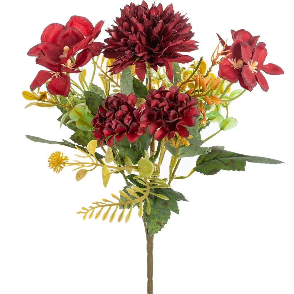 Silk Hydrangea & Carnation Artificial Flowers – Wedding Décor Artificial Flower Bouquet Babs Red 1pc