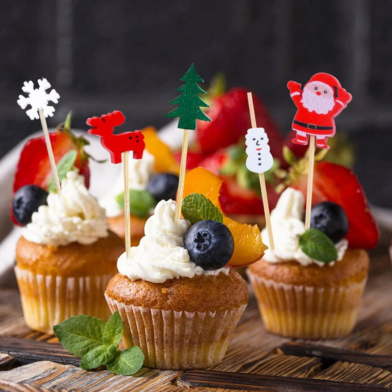 Christmas Cocktail Picks & Cupcake Toppers – 50/100 Pcs Disposable Party Picks Babs