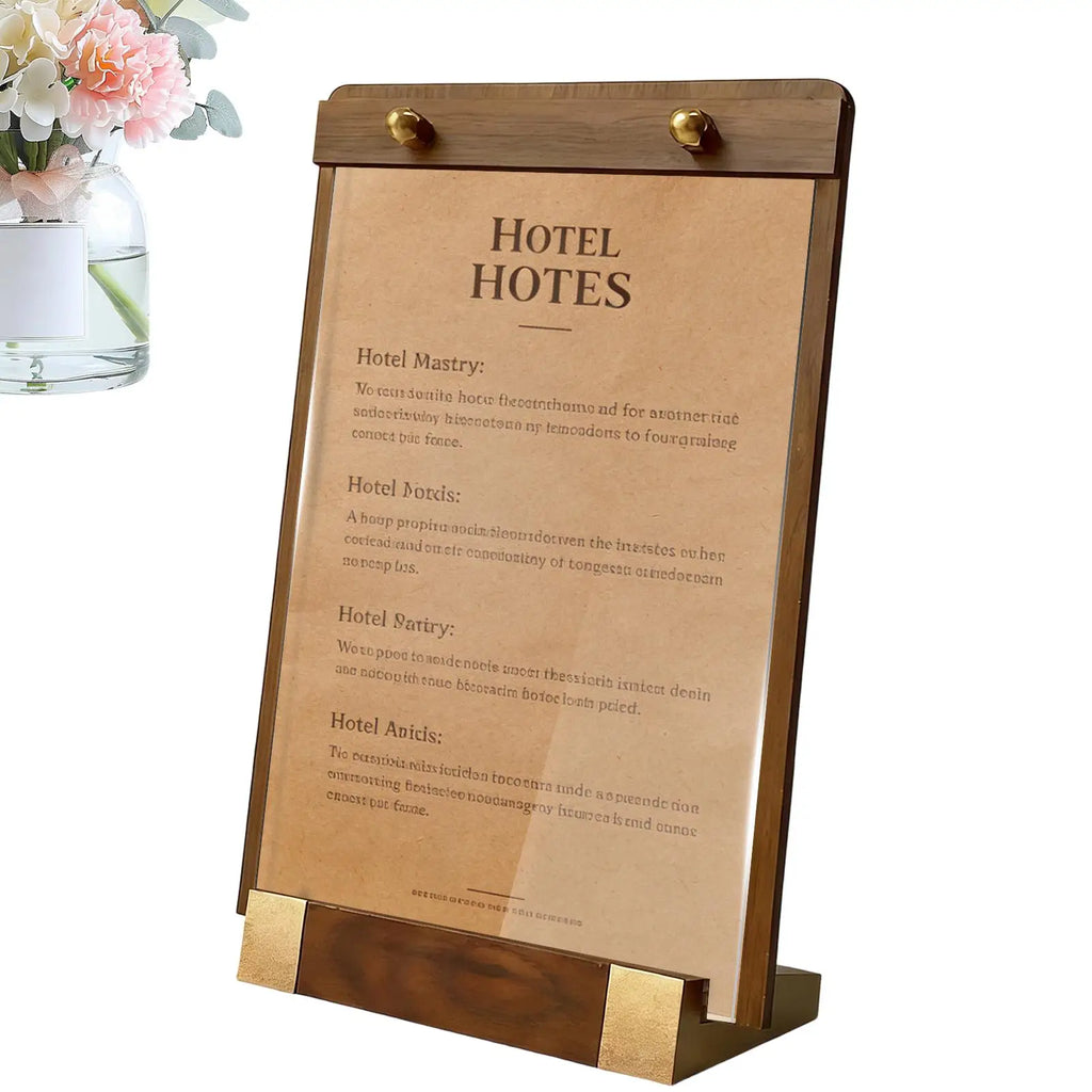 Acrylic Table Sign Holder with Walnut Wood Base – A4 Tabletop Sign Holder Babs