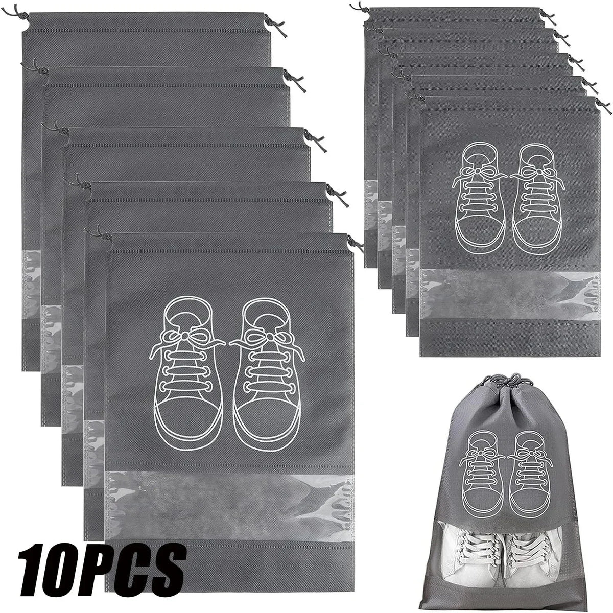 10-Pack Non-Woven Drawstring Shoe Bags for Travel & Storage Shoe Storage Bags Babs