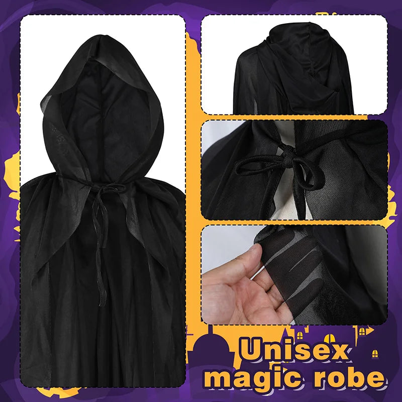 Black Long Hooded Cape – Halloween Witch Costume Cloak 120–140cm Halloween Costume Cape Babs