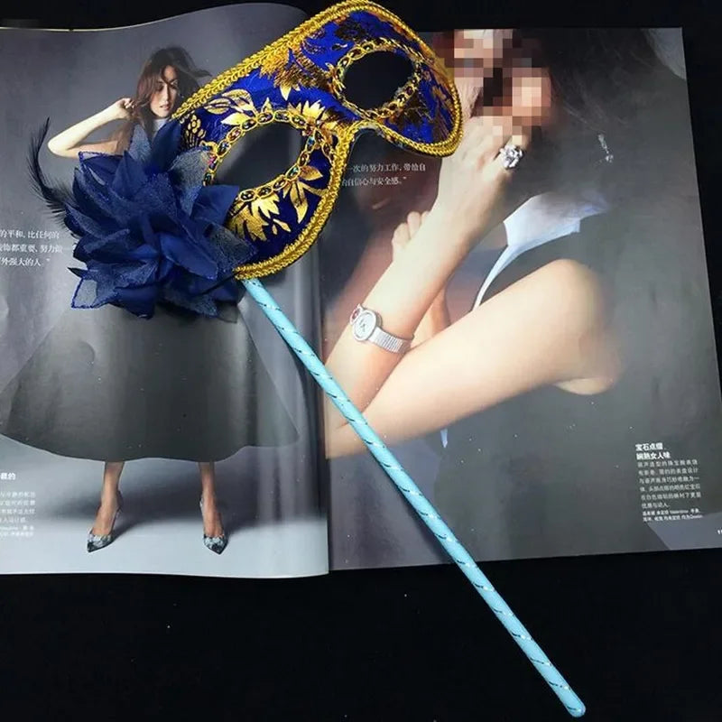 Handheld Feather Masquerade Mask on Stick – 10 Pack for Women Masquerade Mask Babs blue1