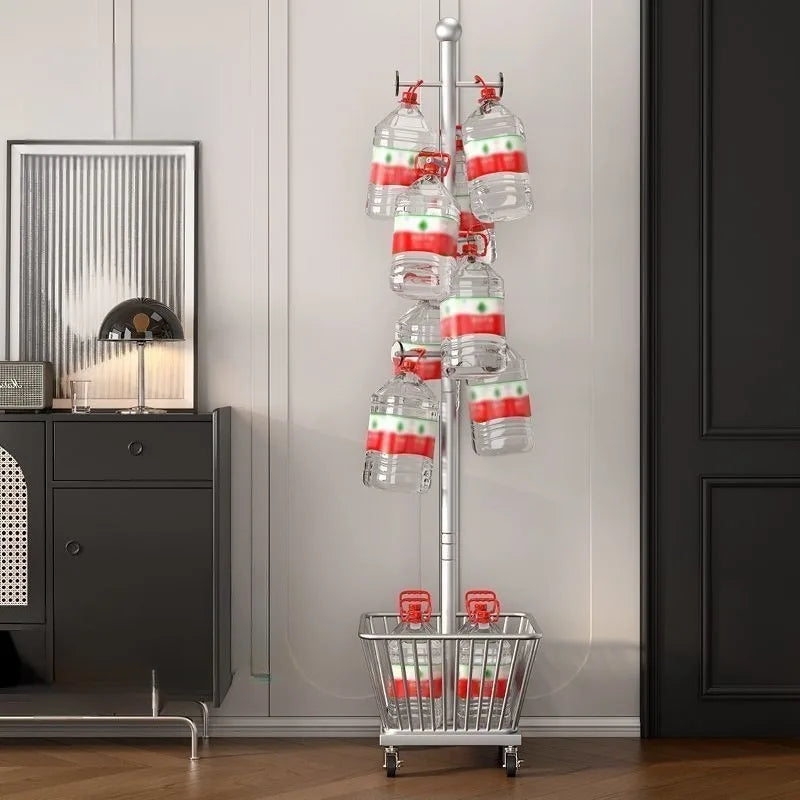 Standing Coat Rack with Basket – Metal Clothes Stand, 3 Hooks Standing Coat Rack Babs