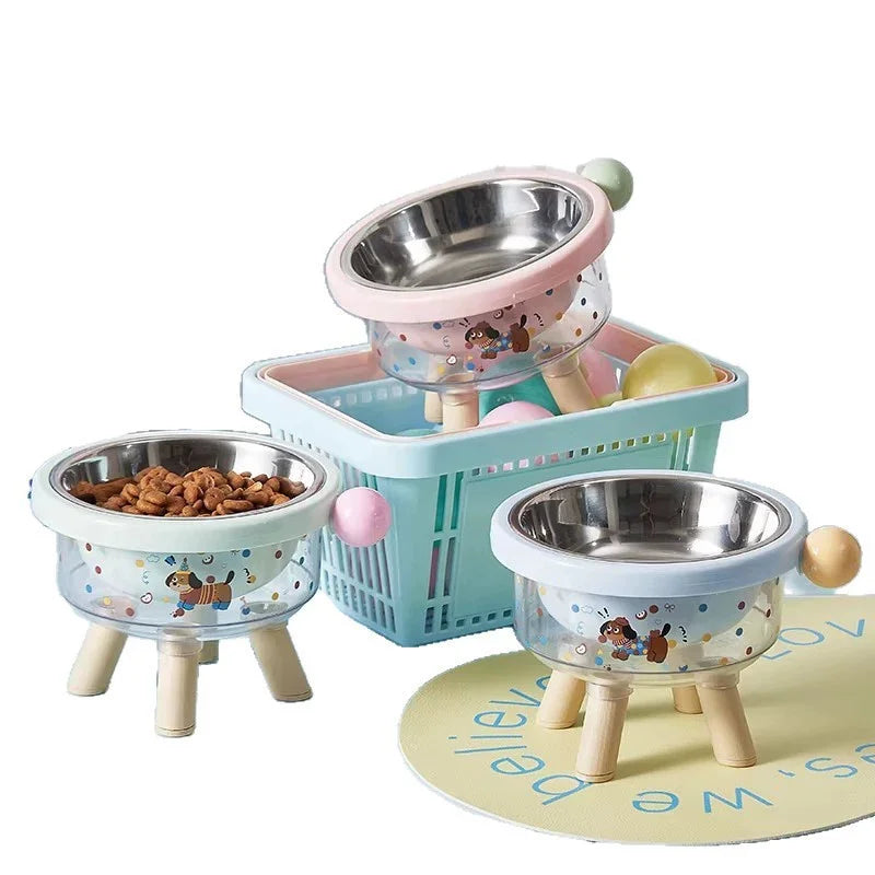 Stainless Steel High-Leg Pet Bowl for Cats & Dogs | Cartoon Elevated Pet Bowl Babs