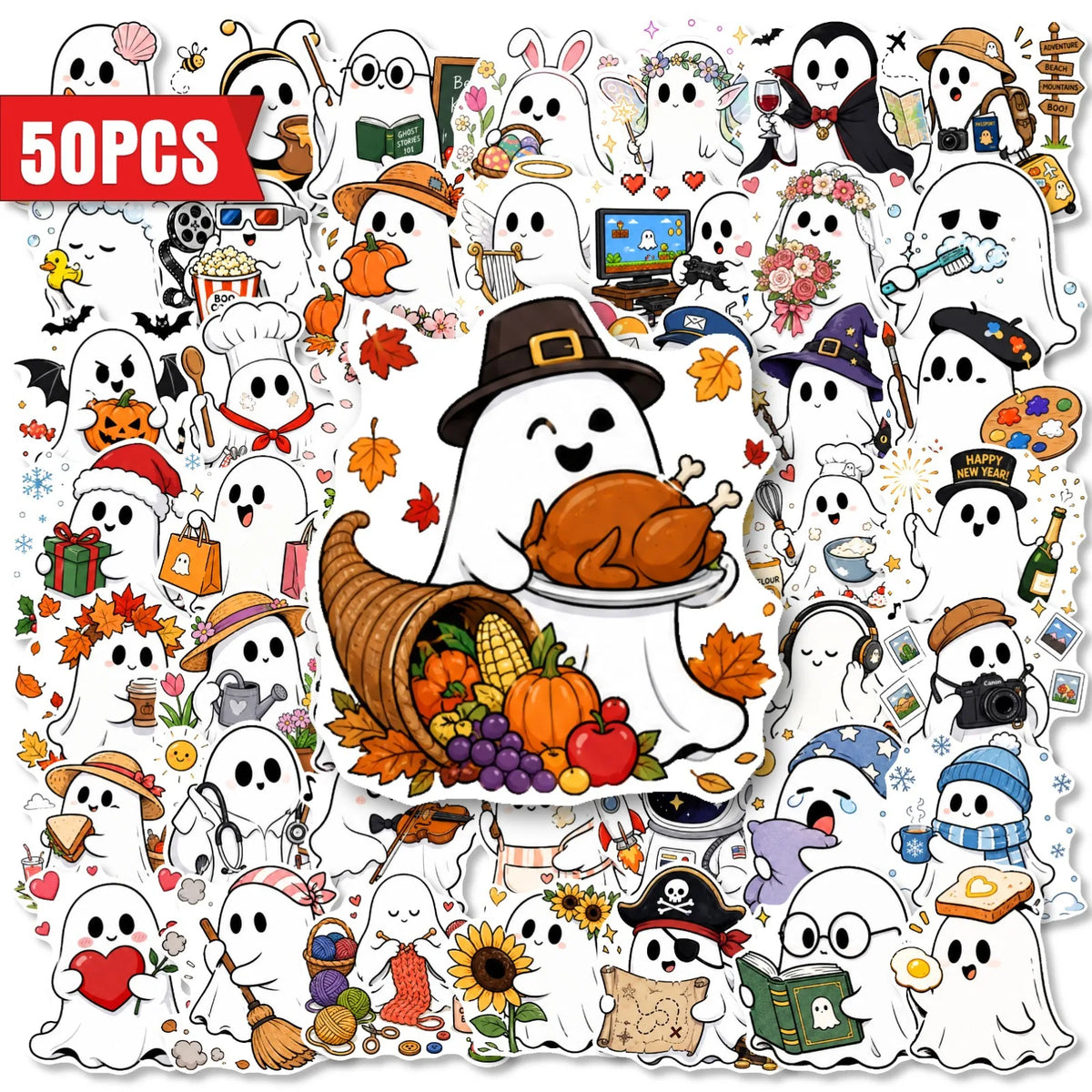 50pcs Ghost Holiday Waterproof Vinyl Stickers – Halloween Decals Holiday Vinyl Stickers Babs 50pcs