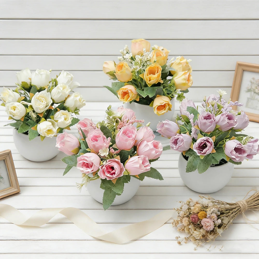 Rose Bonsai Artificial Silk Flowers Potted Plant – Home & Wedding Decor Artificial Flower Decor Babs