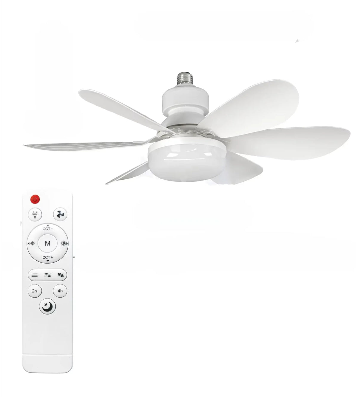RTONTR E27 Socket Ceiling Fan Light with Remote – 2-in-1 LED Socket Ceiling Fan Babs 52cm White
