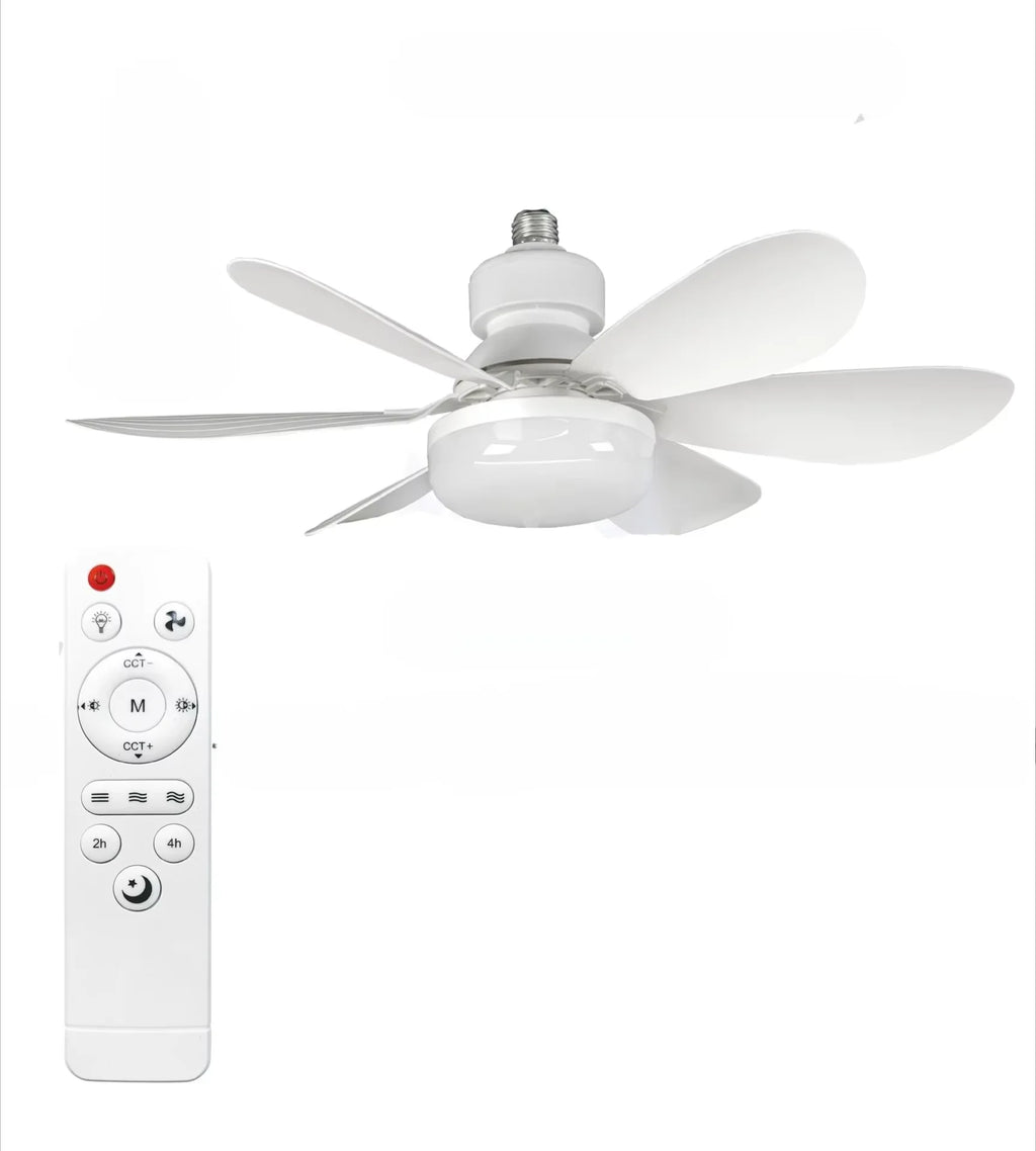 E27 Socket Ceiling Fan with LED Light & Remote | RTONTR Ceiling Fan Light Babs 52cm White