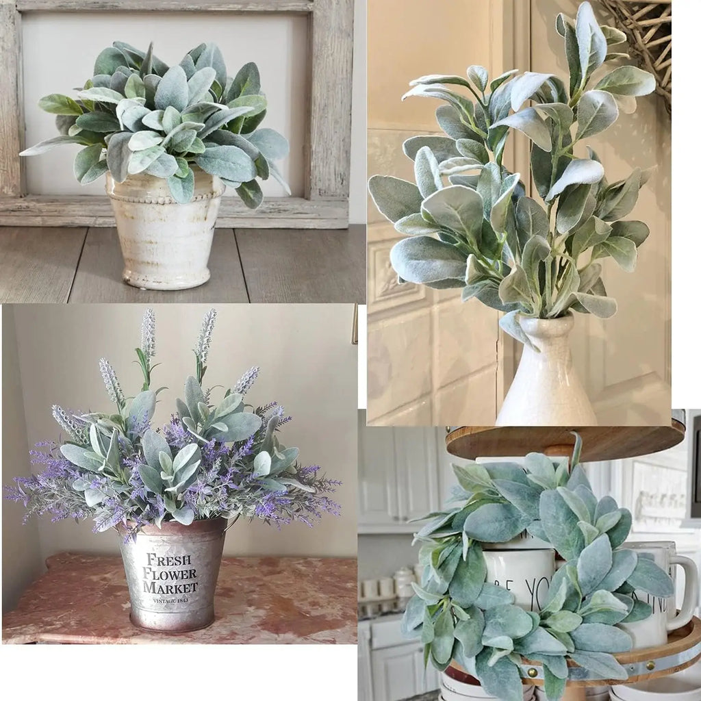 3/6Pcs Faux Lamb's Ear Greenery Stems for Wedding & DIY Crafts Artificial Greenery Stems Babs