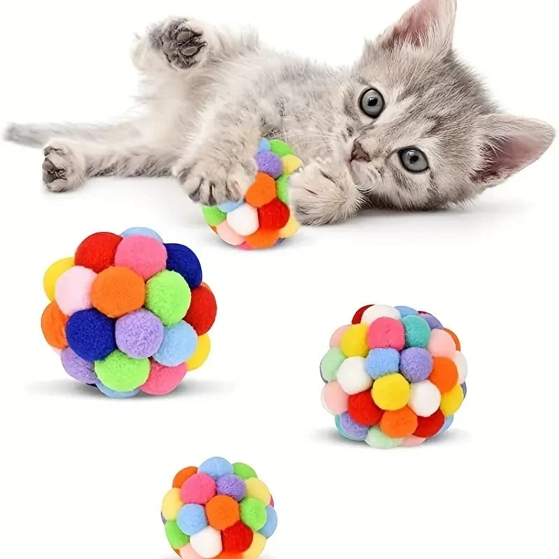 Cat Plush Bell & Woolen Ball Toys – 1 or 3 Piece Set Cat Ball Toys Babs