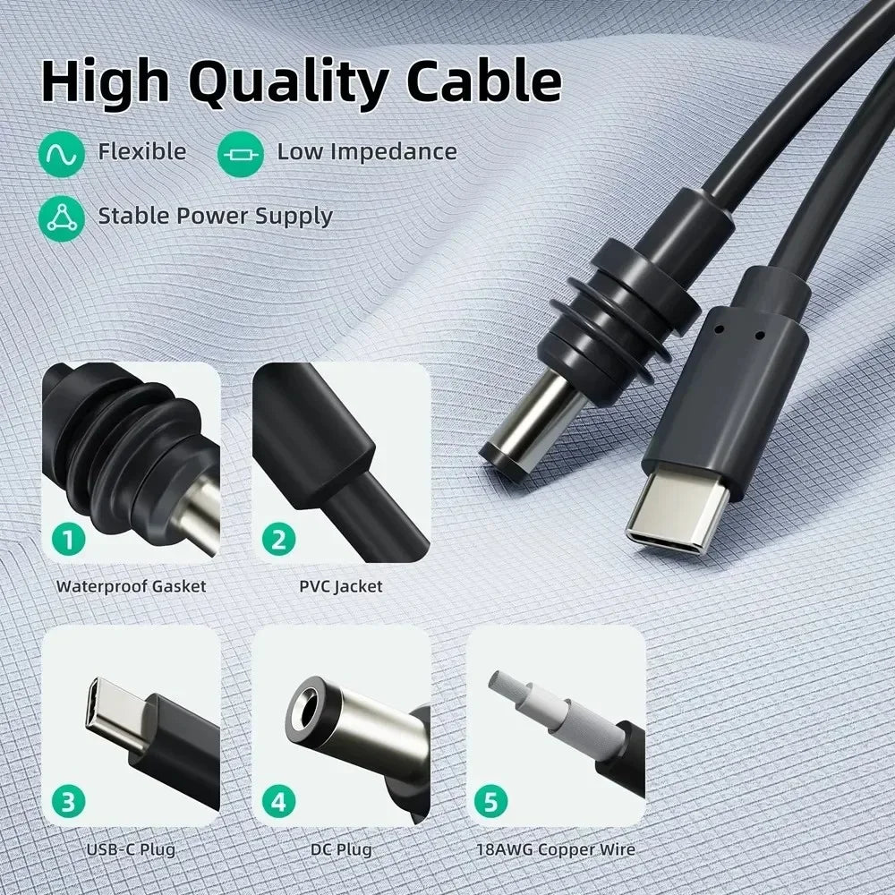 20V 100W USB-C to DC Cable for Starlink Mini – RV & Camping USB-C DC Power Cable Babs