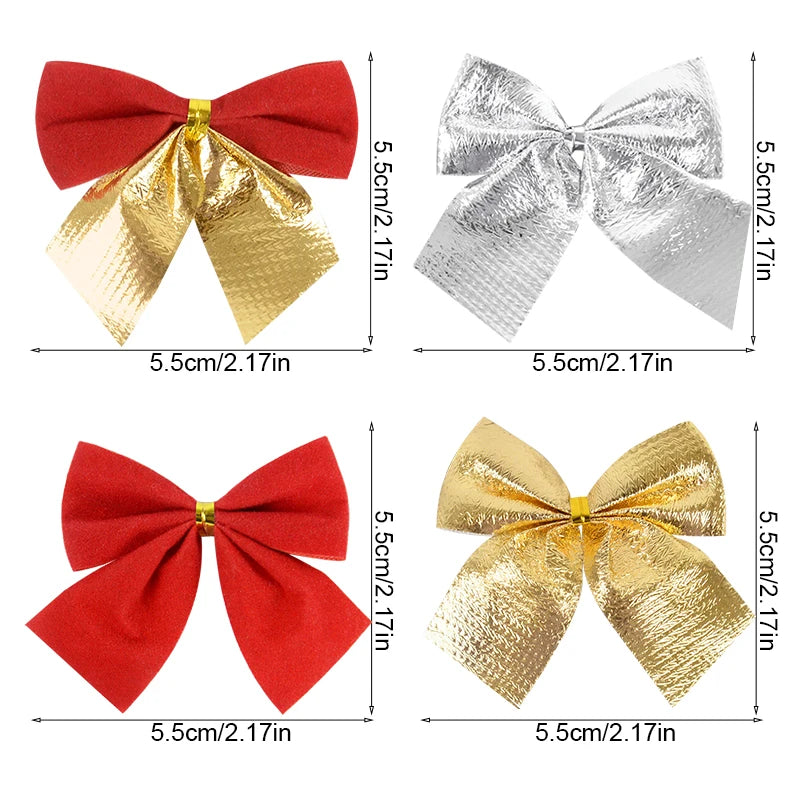 12/24pcs Christmas Bow Ornaments Red Gold Xmas Tree Pendants Christmas Tree Ornaments Babs