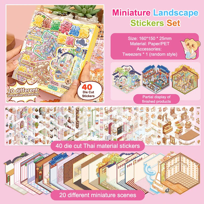 DIY 3D Miniature Scene Sticker Book – Cartoon Landscape Set Sticker Book Set Babs