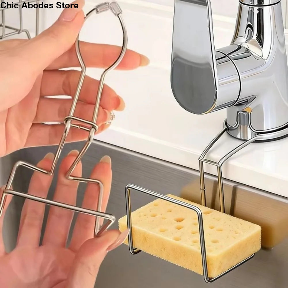 Stainless Steel Sink Sponge Drain Rack | No-Drill Faucet Hook Sink Sponge Holder Babs