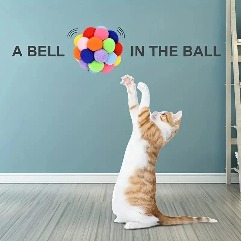 Cat Plush Bell & Woolen Ball Toys – 1 or 3 Piece Set Cat Ball Toys Babs