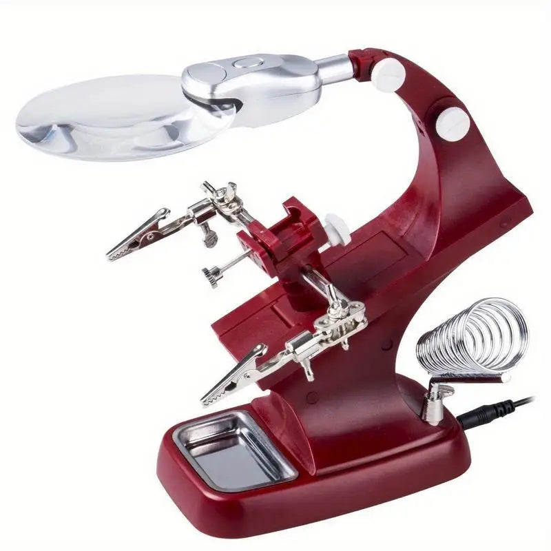 360° Rotating Repair Tool Table with Metal Magnifying Glass Rotating Repair Table Babs red