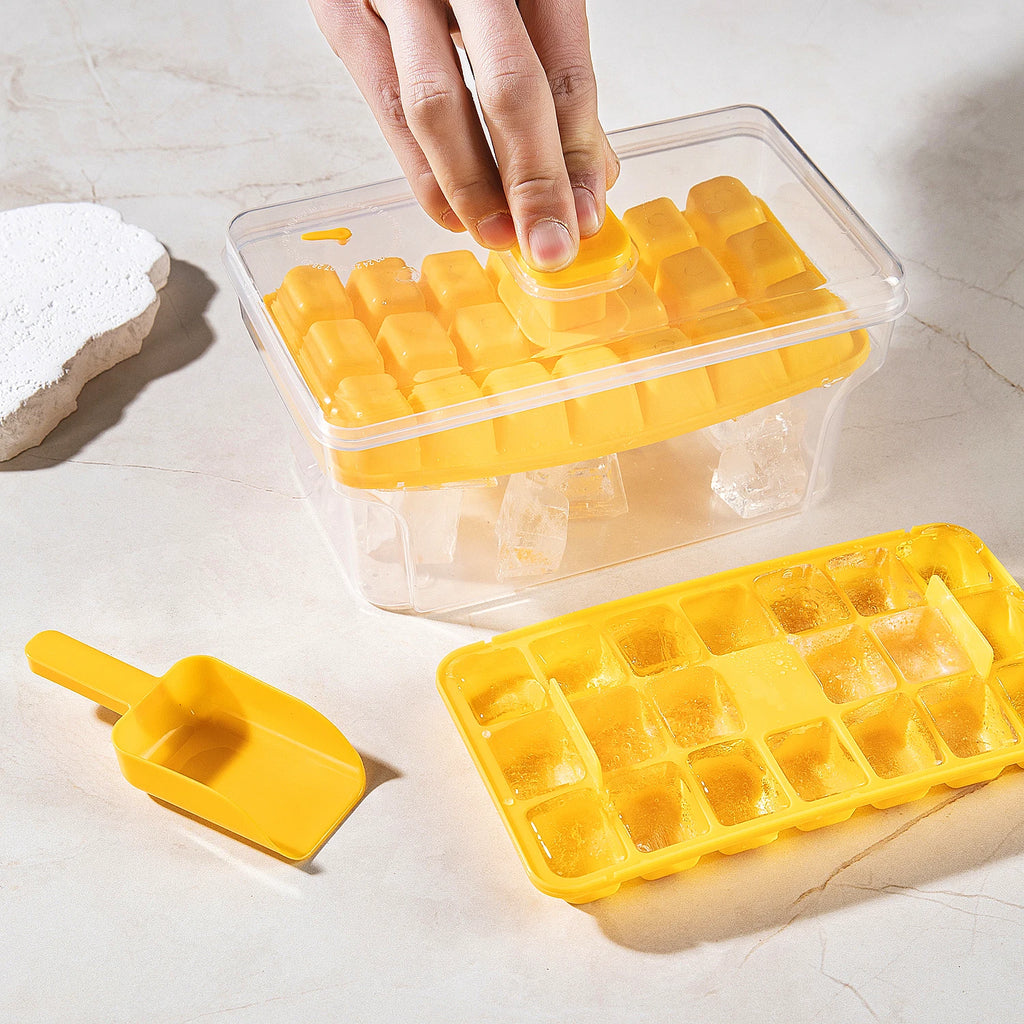 Ice Cube Tray with Lid & Bin – 68 Cubes, Easy Press Release Ice Cube Tray Babs