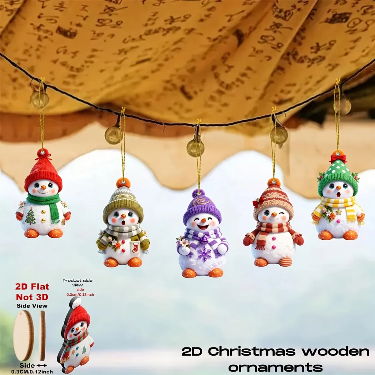 16PCS Wooden Christmas Snowman Hanging Tree Decorations Christmas Tree Ornaments Babs