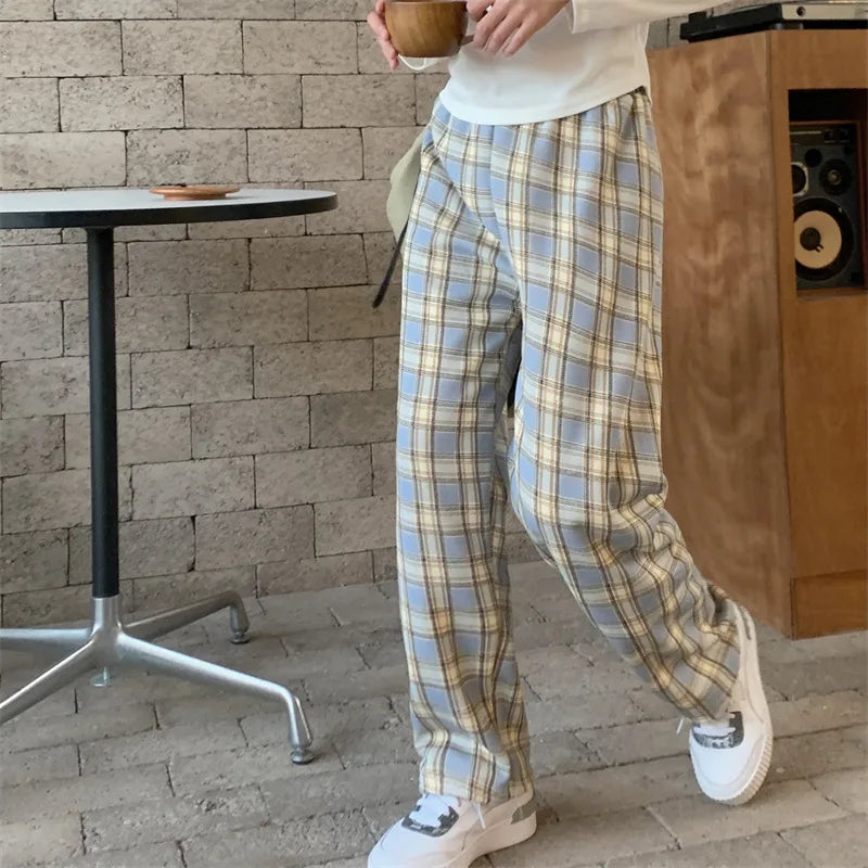 Women's Shearling Lined Plaid Flared Trousers High Waist Fleece Lined Trousers Babs Blue 1Pairs
