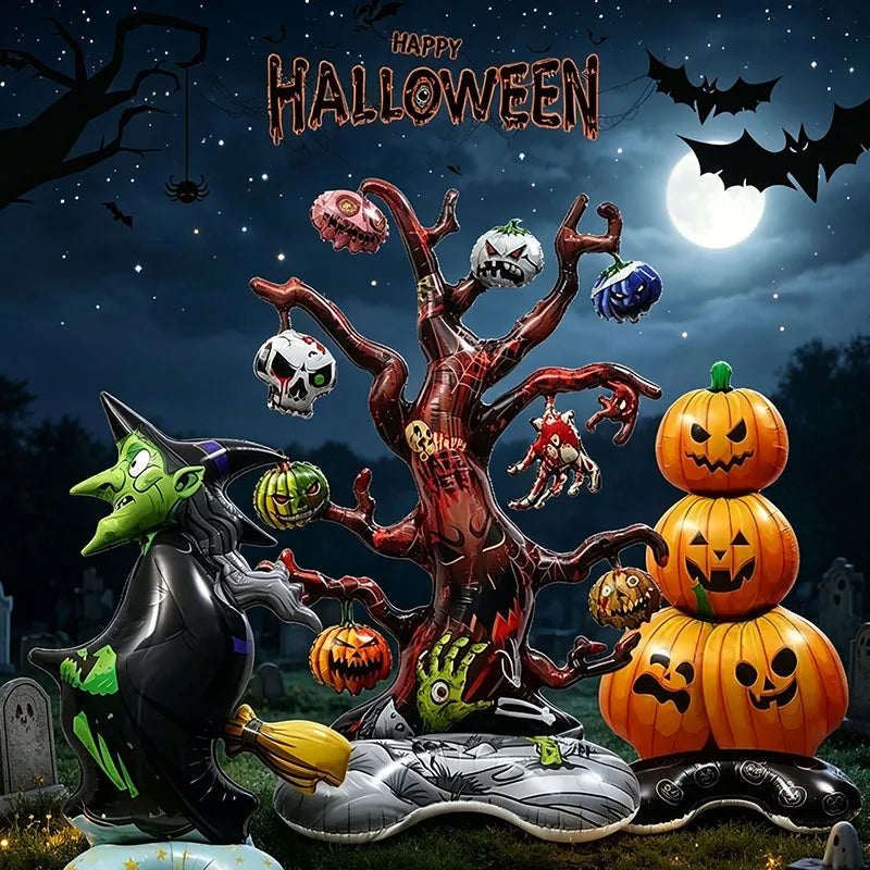 Halloween 4D Stand-Up Foil Balloon – Witch Pumpkin Dead Tree Halloween Party Balloon Babs