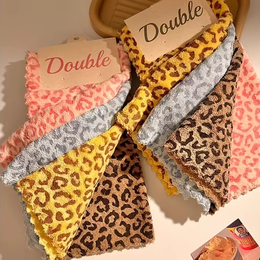 4-Pack Leopard Print Coral Fleece Cleaning Cloths | Absorbent Cleaning Cloths Babs