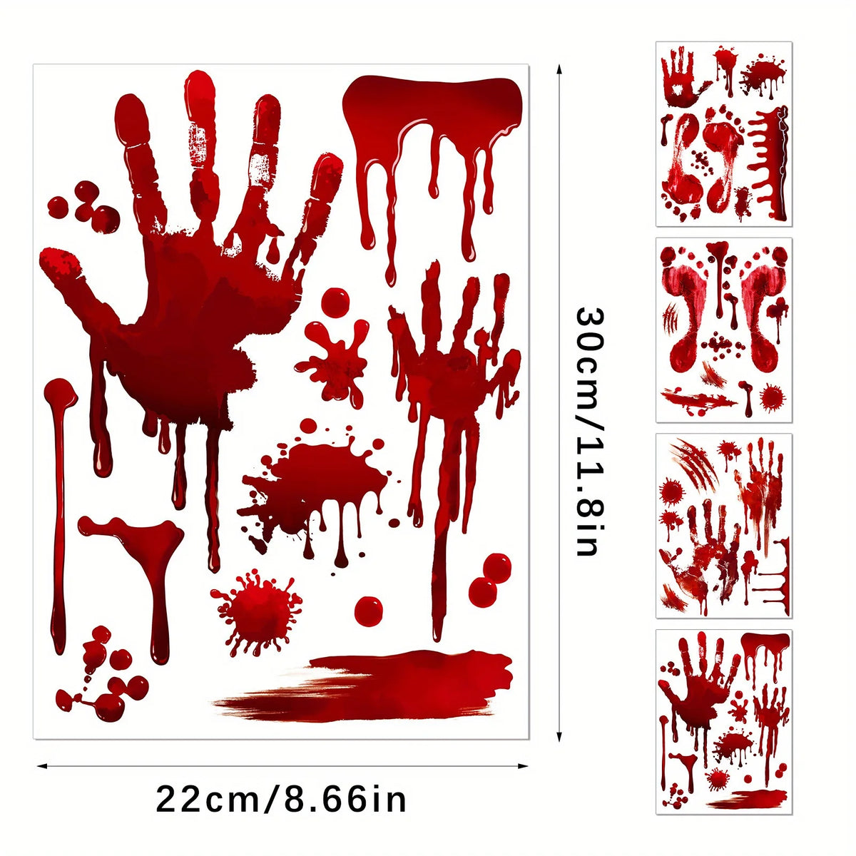 4pcs Halloween Blood Handprint & Footprint Stickers | Floor Decals Halloween Decor Stickers Babs