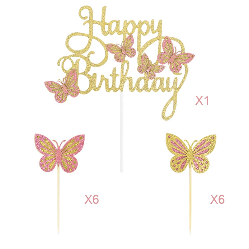 13Pcs Pink Butterfly Birthday Cake Topper Set for Girls Birthday Cake Topper Babs 5