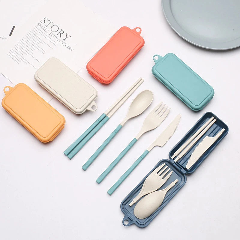 4-Piece Wheat Straw Portable Cutlery Set – Camping & Lunch Portable Cutlery Set Babs