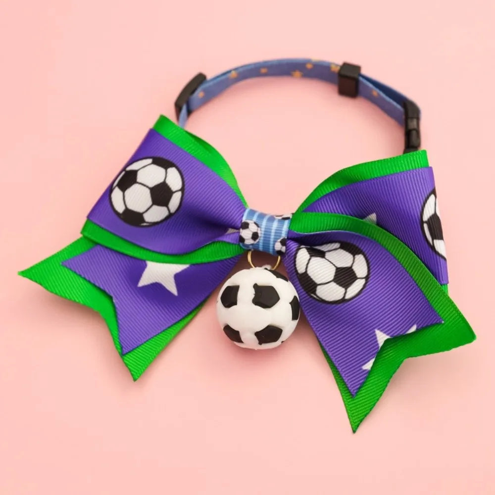 Soccer Football Pet Collar & Bow Tie – Adjustable, Safe Pet Collar Costume Babs Green S 1-7kg