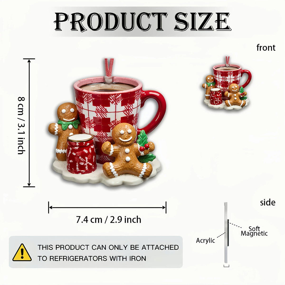 2D Gingerbread Fridge Magnet – Red Acrylic Xmas Decor with Stand Christmas Magnet Decor Babs Red