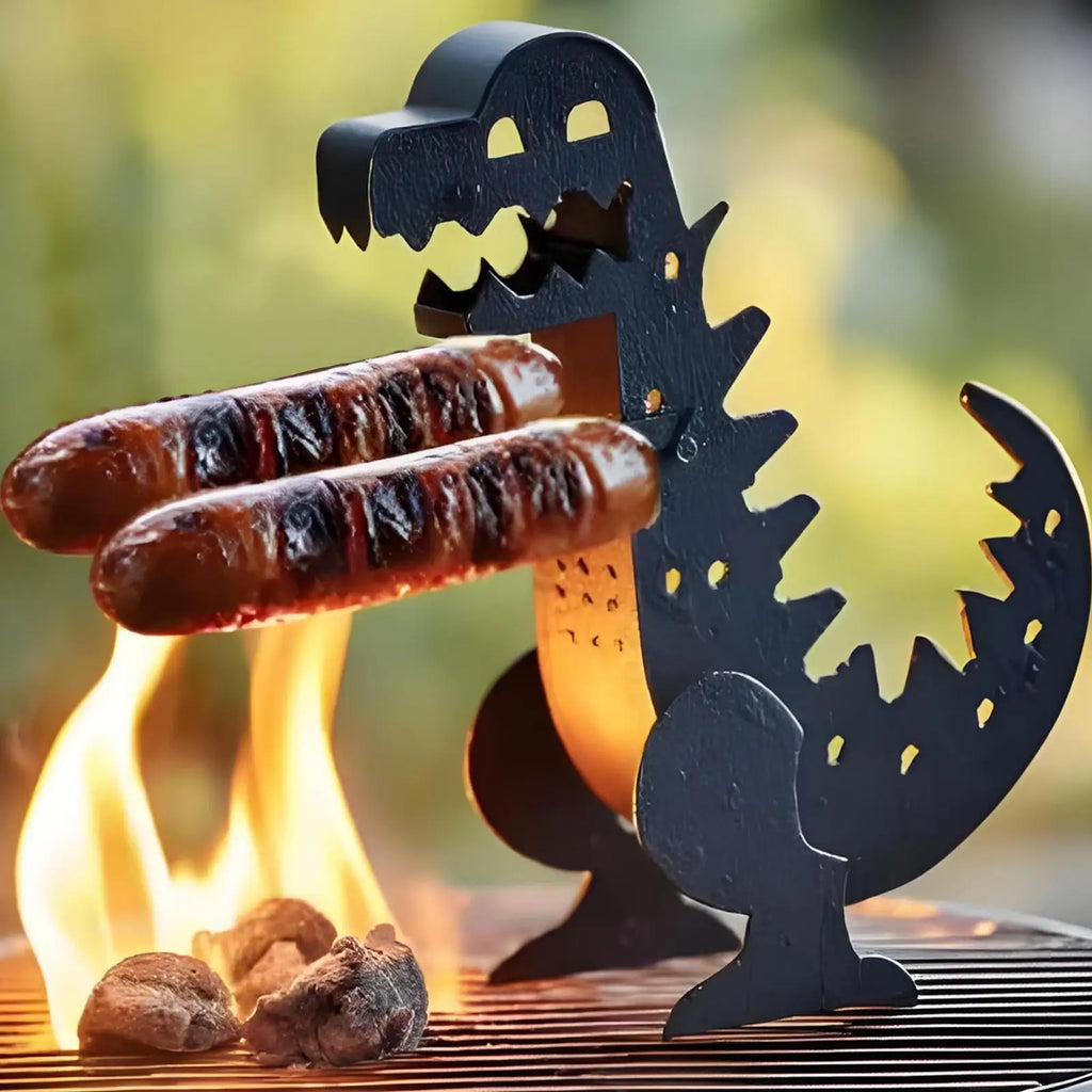 Dinosaur BBQ Hot Dog & Sausage Grill Holder – Camping Tool BBQ Grill Holder Babs