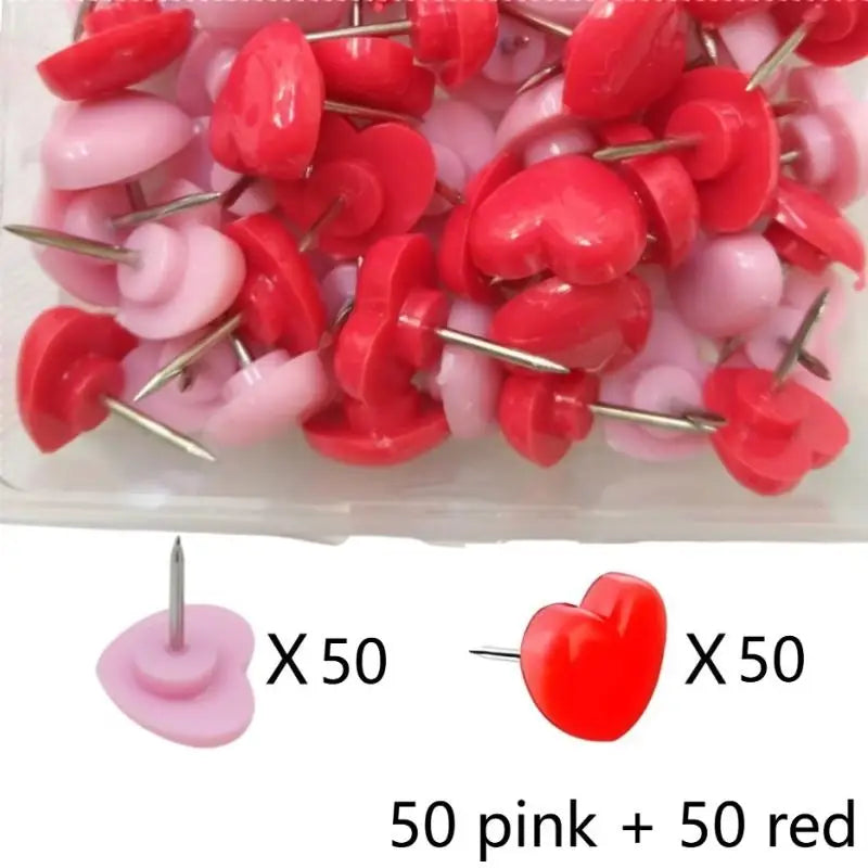 Heart Shape Thumbtacks 50-Pack – Colored Cork Board Pushpins Decorative Pushpins Babs 2box