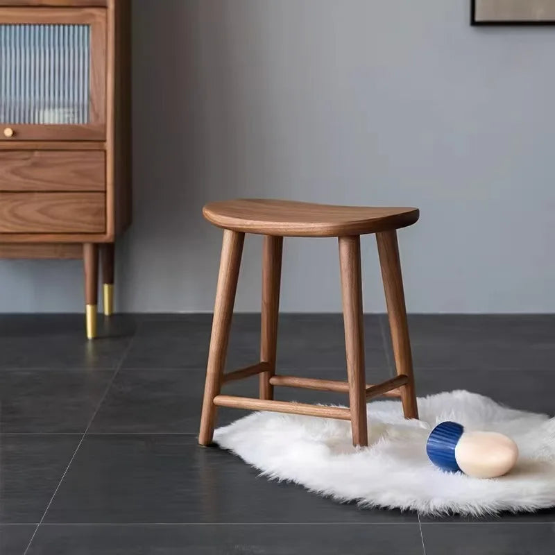 Nordic Solid Walnut Wood Dresser Stool – Modern Bedroom Seat Solid Wood Stool Babs