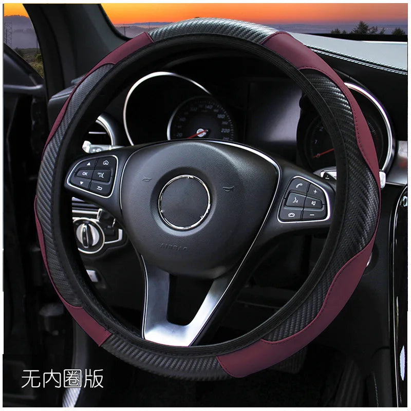PU Leather Car Steering Wheel Cover – Anti-Slip 38cm Steering Wheel Cover Babs Claret