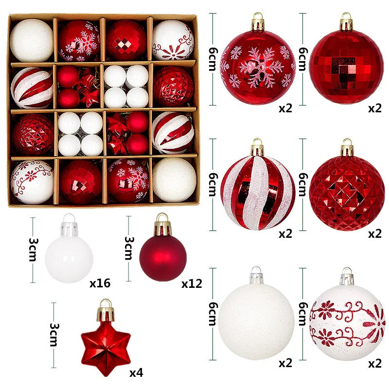 Christmas Ball Ornament Set – Snowflake Xmas Tree Decorations 2025 Christmas Ornament Set Babs 44Pcs-C as picture