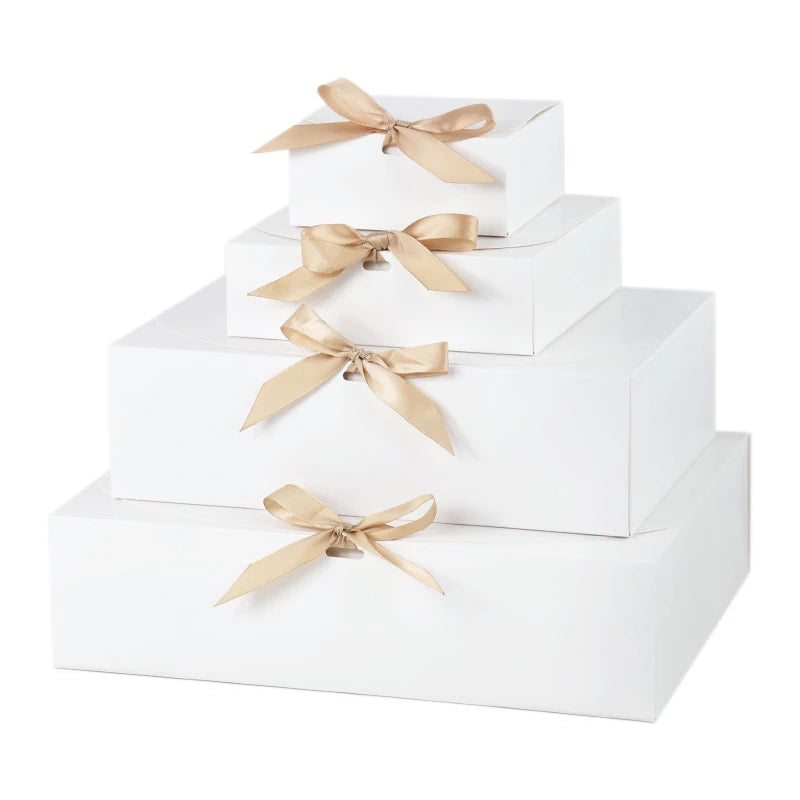 3-Pack White Gift Boxes with Lids & Ribbons – Party & Wedding Gift Packaging Boxes Babs White 11.5x11.5x5cm