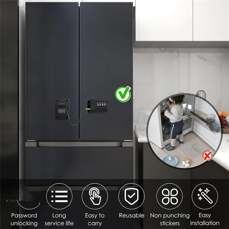 Childproof Fridge Lock with Password 2 Pack – Self-Adhesive Childproof Cabinet Lock Babs
