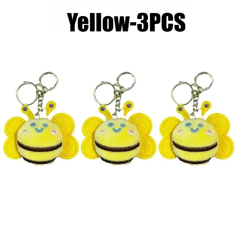 Cute Plush Bee Keychain – Soft Doll Pendant for Bags & Keys Plush Keychain Charm Babs Yellow-3PCS