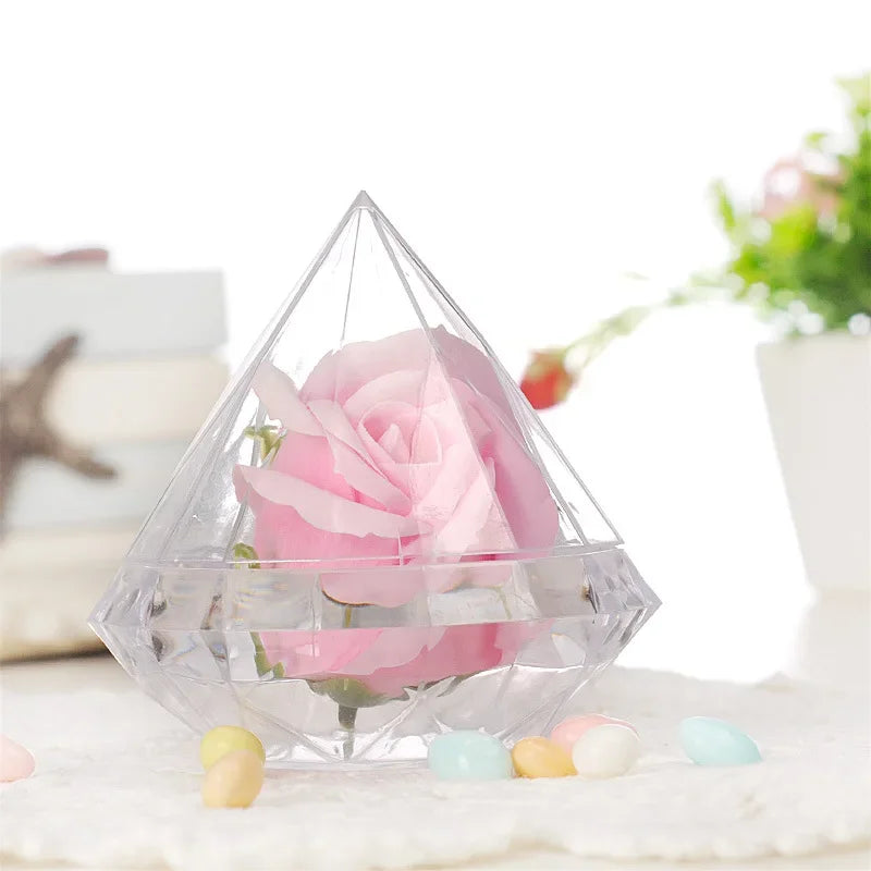 12pcs Diamond Clear Candy Boxes – Wedding & Party Gift Jars Party Favor Boxes Babs