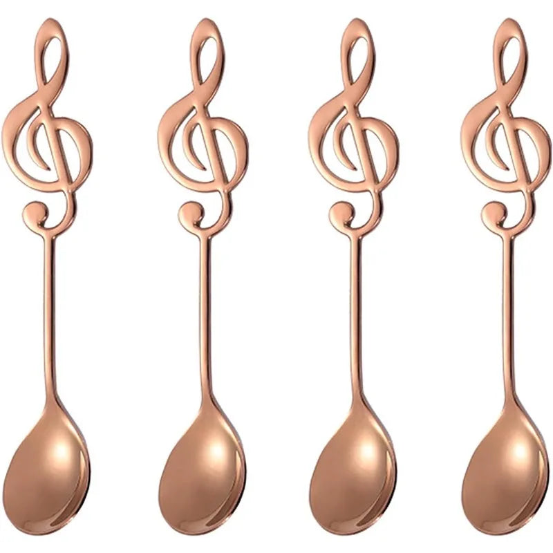 4-Piece Musical Note Rose Gold Stainless Steel Teaspoons Set Coffee Teaspoon Set Babs